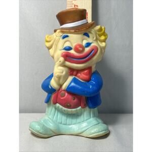 Vintage Rubber Squeaky Toy Clown 6 1/2" Tall Hobo Bright Colors Some Wear